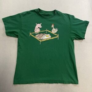 Urban Pipline Pig Chicken Caution Tape Funny T-Shirt Size XL Green Y2K Scene